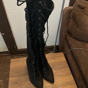 Black lace up side zip tall boot